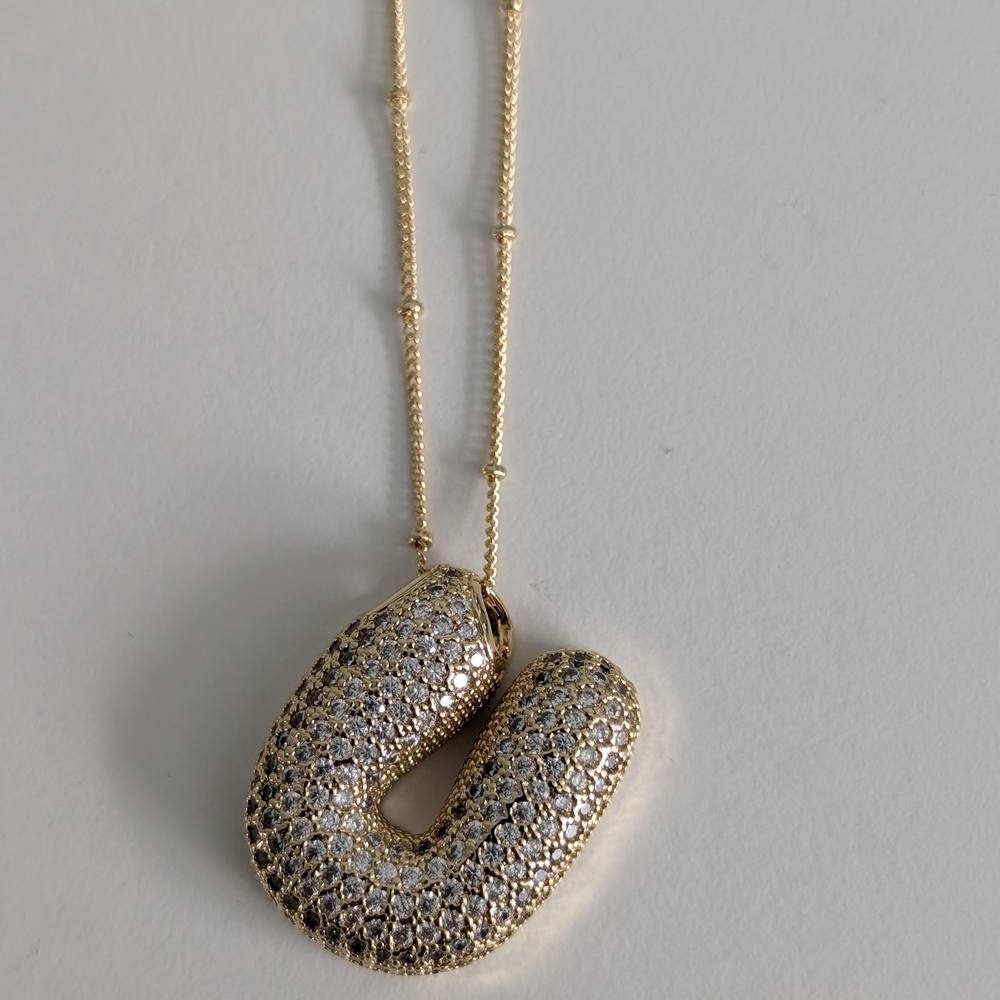 18K Gold Plated Initial Letter U Pendant Necklace